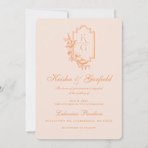 Modern Minimal Pfirsich- und Rosé-Hochzeit Einladung