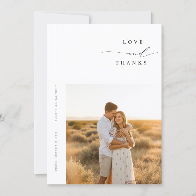 Modern Minimal Photo Wedding Thank You Card W Note Dankeskarte (Vorderseite)
