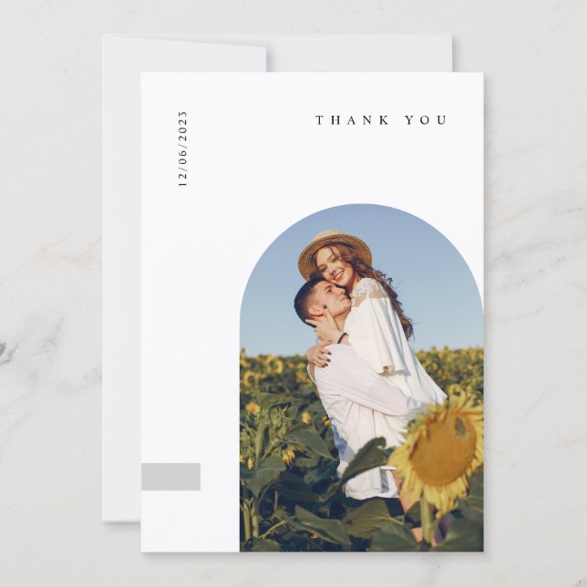 Modern Minimal Photo Wedding Thank You Card W Note Dankeskarte (Vorderseite)
