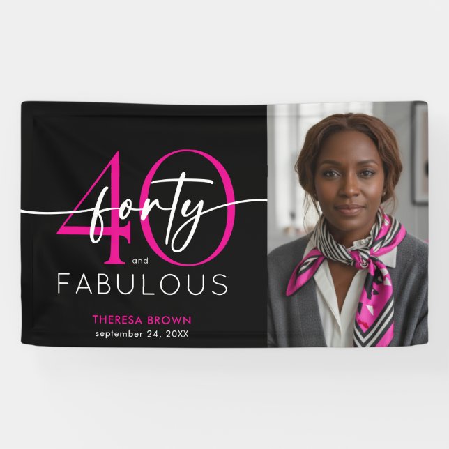 Modern Minimal Pink Forty Fabulous Script Birthday Banner (Horizontal)