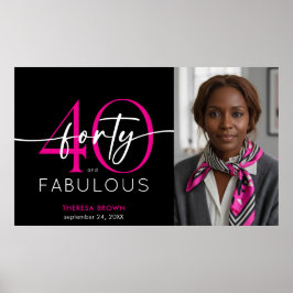 Modern Minimal Pink Forty Fabulous Script Birthday Poster