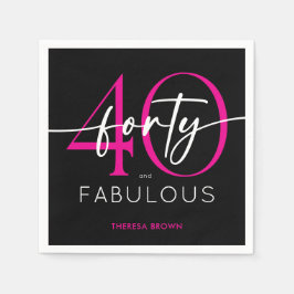 Modern Minimal Pink Forty Fabulous Script Birthday Serviette