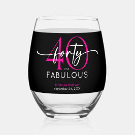Modern Minimal Pink Forty Fabulous Script Birthday Weinglas Ohne Stiel