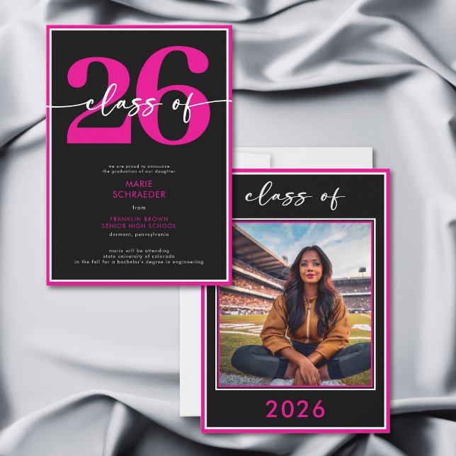 Modern Minimal Pink Script Graduation Announcement Einladung (Modern Minimal Pink Script Graduation Announcement)