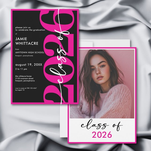 Modern Minimal Pink Typography Graduation Party Einladung (Modern Minimal Pink Typography Graduation Party Invitation)