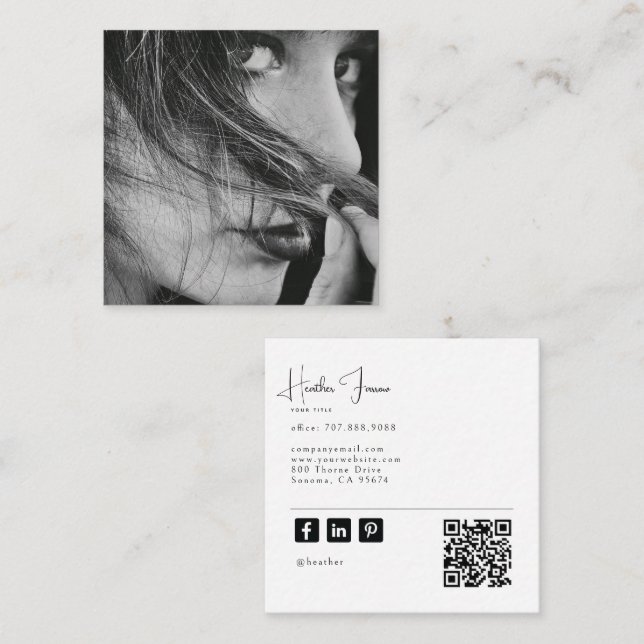 Modern Minimal Professional Photo Social QR Code Quadratische Visitenkarte (Vorne/Hinten)