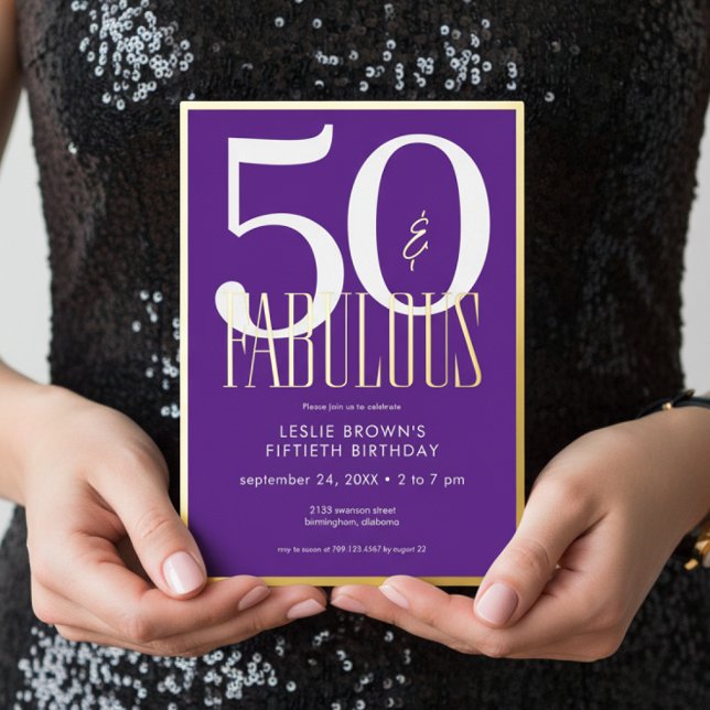 Modern Minimal Purple Fifty & Fabulous Birthday Folieneinladung (Von Creator hochgeladen)
