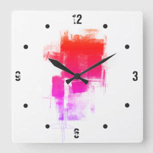 Modern minimal purple pink red abstract quadratische wanduhr