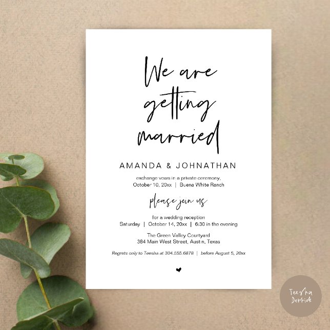 Modern Minimal Reception, We are getting married Einladung (Modern Minimal Reception, We are getting married Invitation Card in Black and white)