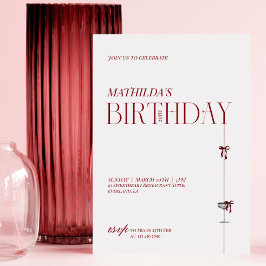Modern Minimal Red Burgundy Bow Birthday Einladung