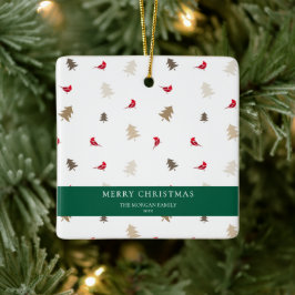 Modern Minimal Red Cardinal Christmas Tree Pattern Keramikornament