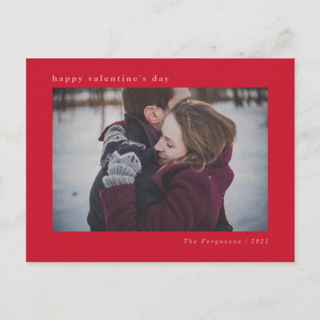Modern Minimal Red Valentine's Day Foto Card Postkarte (Vorderseite)