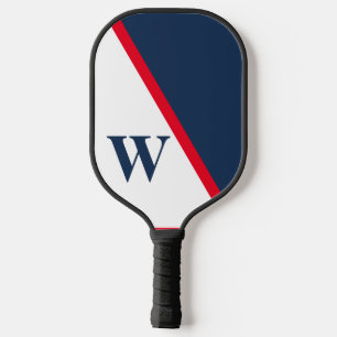Modern Minimal Red White Blue Uni Monogram Pickleball Schläger