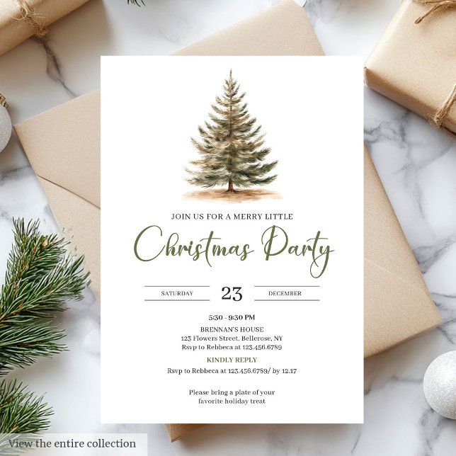 Modern Minimal Sage Beige Christmas Party  Einladung (Modern Minimal Sage Beige Christmas Party)