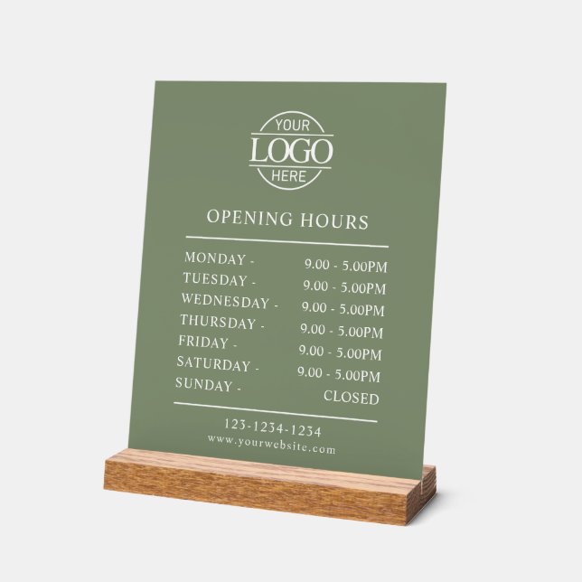 Modern Minimal Sage Green Business Opening Hours Acrylschild (Winkel)