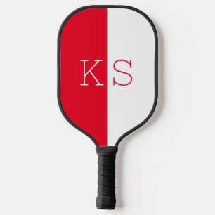 Modern Minimal Scarlet Red White Monogram Pickleball Schläger