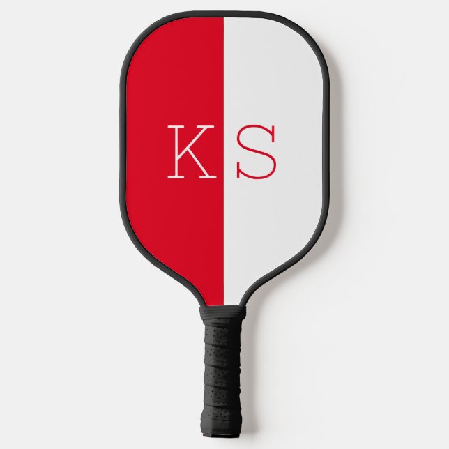Modern Minimal Scarlet Red White Monogram Pickleball Schläger (Rückseite)