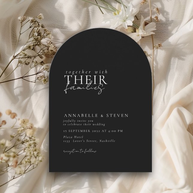 Modern, minimal, schwarz, Hochzeit Einladung (Modern, Minimal, Black, Arch Wedding Invitation)