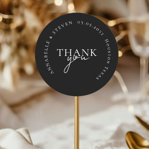 Modern, minimal, schwarz, Hochzeit Runder Aufkleber