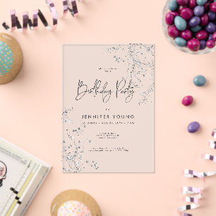 Modern Minimal Schwarz-weiß Glam Diamonds Geburtst Acryleinladungen