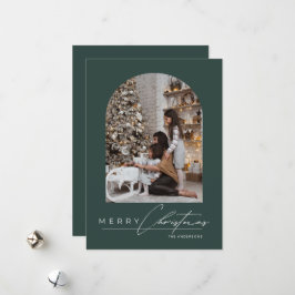 Modern Minimal Script Arch Photo Green Christmas Feiertagskarte
