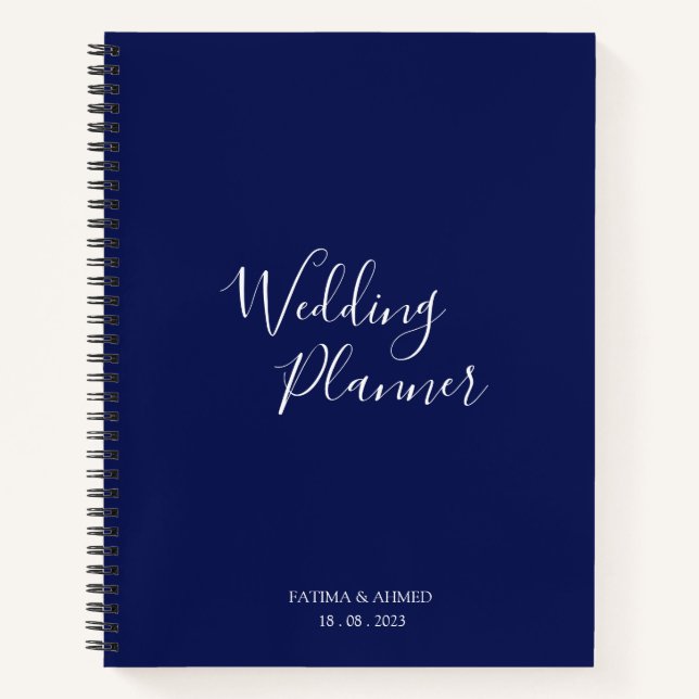 Modern Minimal Script Blue Muslim Wedding Planner Notizbuch (Vorderseite)
