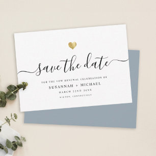 Modern Minimal Script Gold Vow Renewal Dusty Blue Save The Date