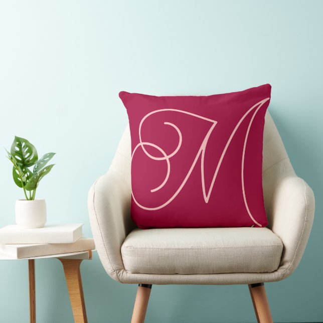 Modern Minimal Script Rosa Initial Monogram Kissen (Stuhl )