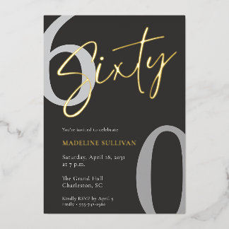 Modern Minimal Script Sixty 60th Birthday Party Folieneinladung
