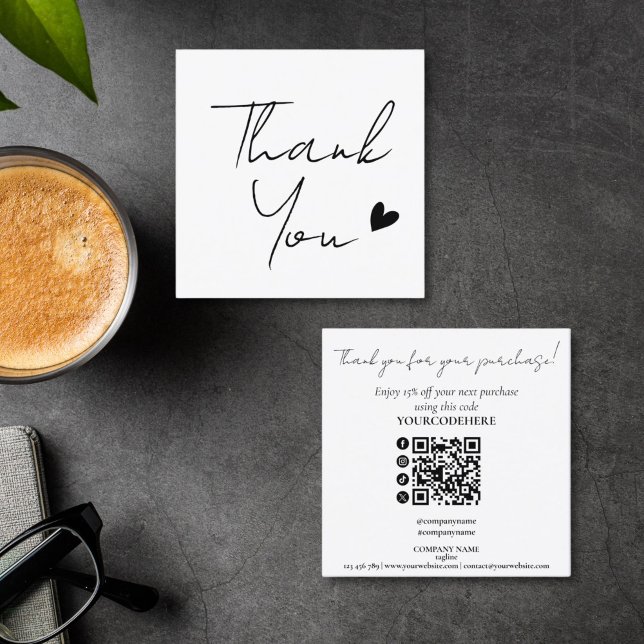 modern minimal script thank you for your order quadratische visitenkarte (simple minimalist thank you for your business card)