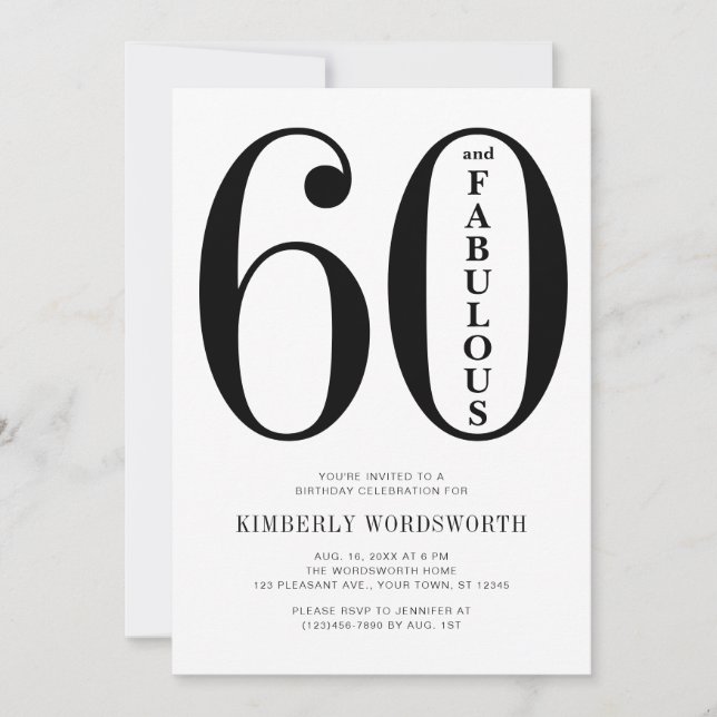 Modern Minimal Sixty and Fabulous 60th Birthday  Einladung (Vorderseite)