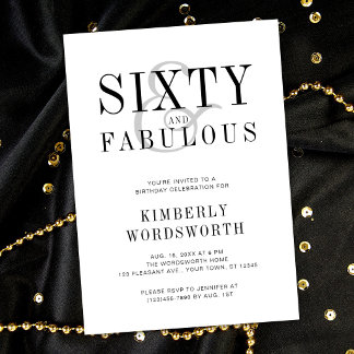 Modern Minimal Sixty und Fabulous 60. Geburtstag Einladung
