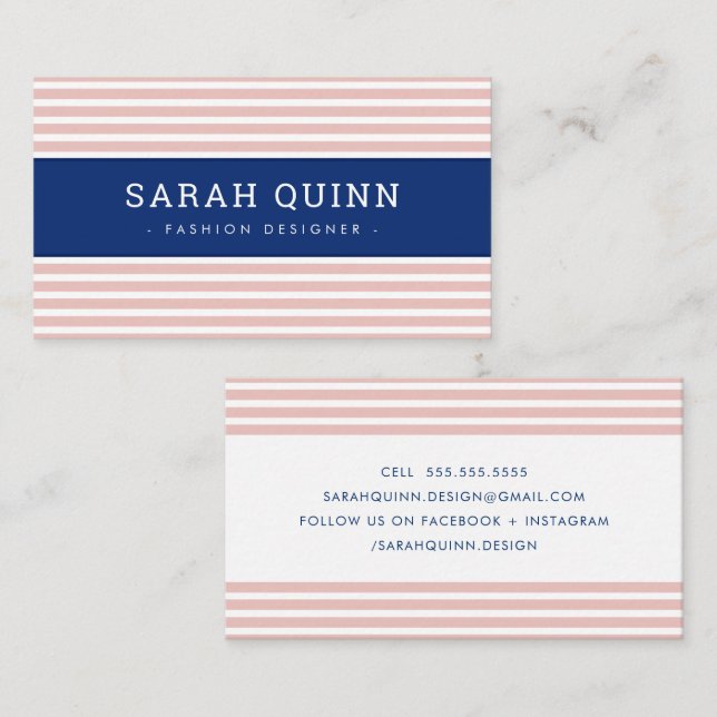 MODERN MINIMAL STRIPE Rosa Rosa Blau Visitenkarte (Vorne/Hinten)