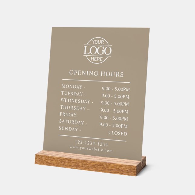 Modern Minimal Taupe Beige Business Opening Hours Acrylschild (Winkel)