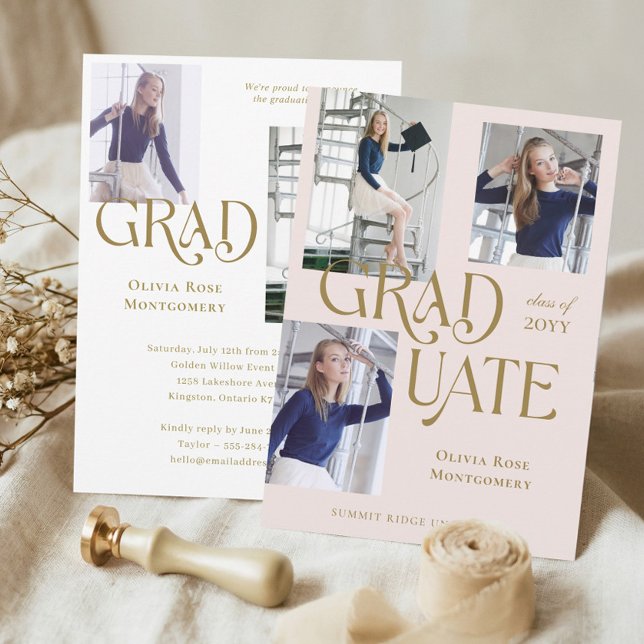 Modern Minimal Trendy Grad Photo Collage Graduate Ankündigung (Modern Minimal Trendy Grad Photo Collage Graduate Announcement)