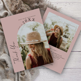 Modern Minimal Two Photo Handwritten Graduation Dankeskarte