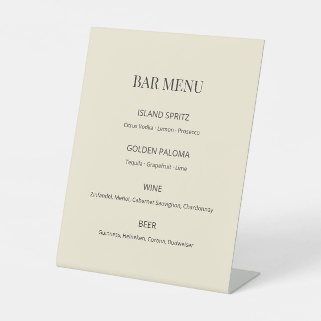Modern Minimal Wedding Bar Menu Sign Sockelschild (Vorderseite)