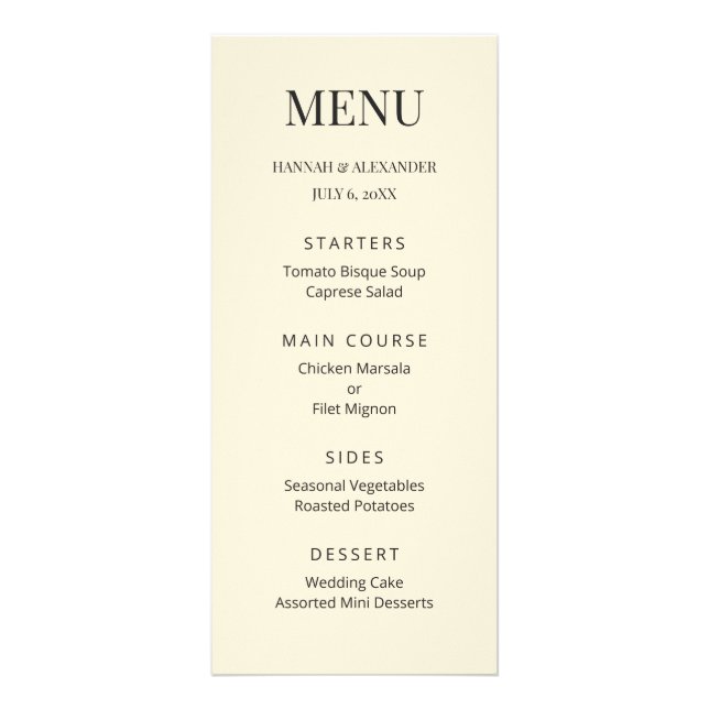 Modern Minimal Wedding Menu Werbekarte (Vorne)