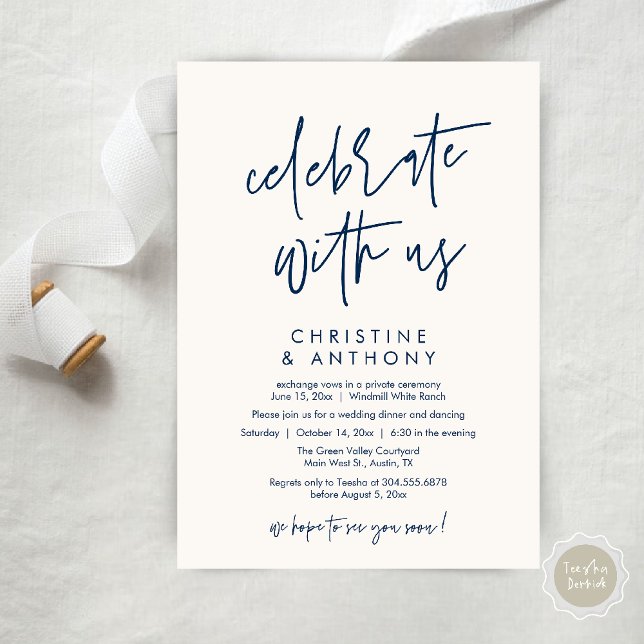 Modern Minimal Wedding Reception Dinner Einladung (Modern Minimal Wedding Reception Dinner Lunch Brunch Invitation Card in Navy Blue and ivory)
