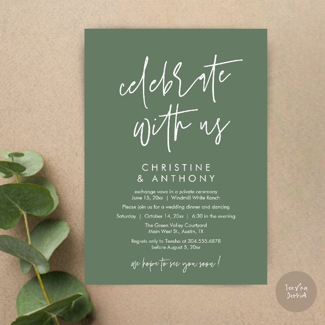 Modern Minimal Wedding Reception Dinner Einladung (Modern Minimal Wedding Reception Dinner Lunch Brunch Invitation Card in Sage Green)