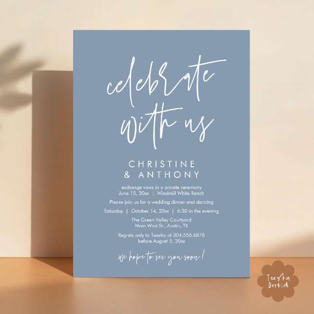 Modern Minimal Wedding Reception Dinner Einladung (Modern Minimal Wedding Reception Dinner Lunch Brunch Invitation Card in Dusty blue)