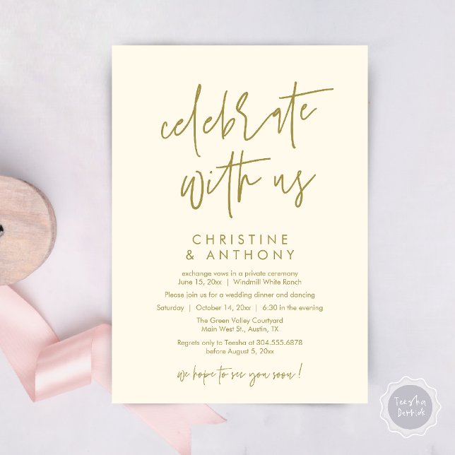 Modern Minimal Wedding Reception Dinner Einladung (Modern Minimal Wedding Reception Dinner Lunch Brunch Invitation Card in yellow gold)