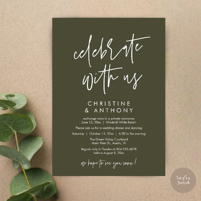Modern Minimal Wedding Reception Dinner Einladung (Modern Minimal Wedding Reception Dinner Lunch Brunch Invitation Card in Olive green)