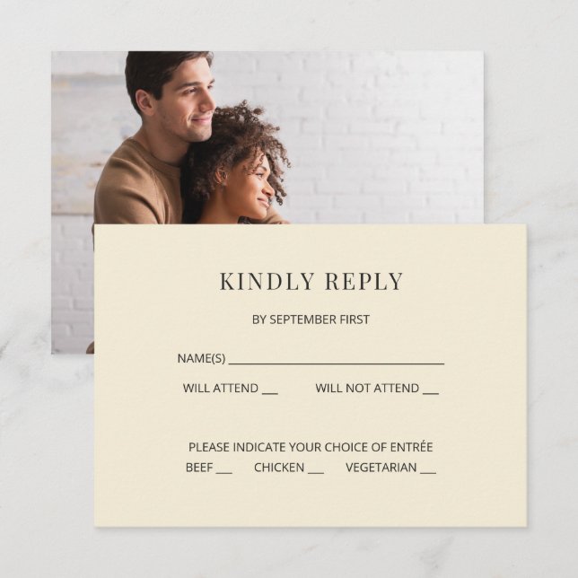 Modern Minimal Wedding RSVP Card Photo on Back Einladung (Vorne/Hinten)
