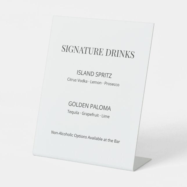 Modern Minimal Wedding Signature Drinks Sign Sockelschild (Vorderseite)