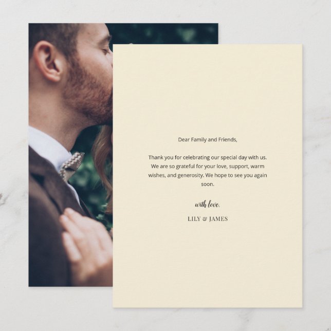 Modern Minimal Wedding Thank You Card with Photo Dankeskarte (Vorne/Hinten)