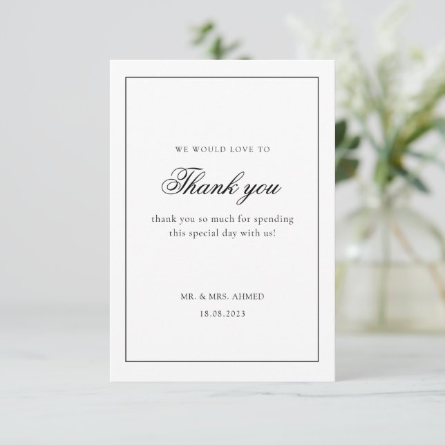 Modern Minimal White Frame muslimische Hochzeit Dankeskarte (Stehend Vorderseite)