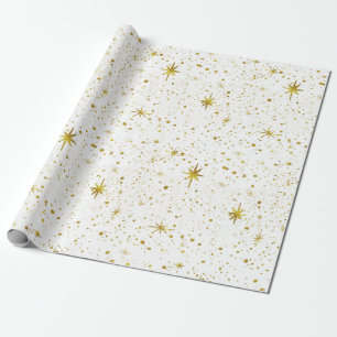 Modern & Minimal White / Gold Weihnachtsstar Geschenkpapier