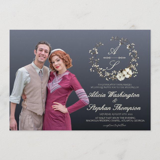 Modern Minimal Winter Floral Wedding Einladung (Vorderseite)