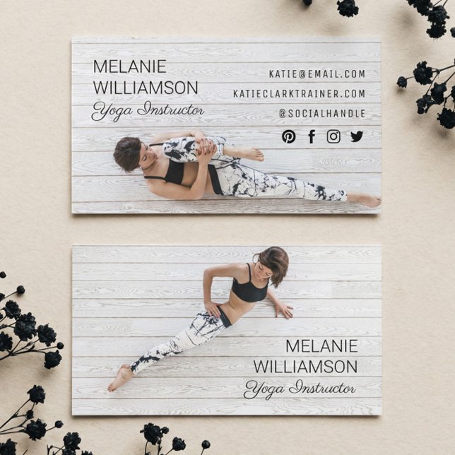 Modern & Minimal Yoga Instructor Vollständiges Fot Visitenkarte (Modern Minimal Yoga Fitness Instructor Photo Business Card)